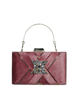 Velvet Clutch with Crystal Brooch