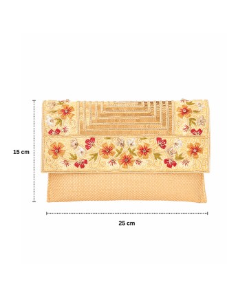 Floral Embroidery Envelope Clutch