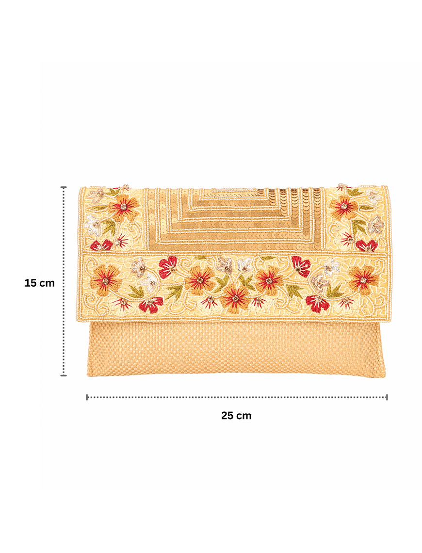 Floral Embroidery Envelope Clutch