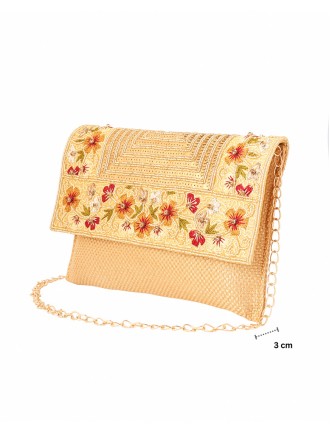 Floral Embroidery Envelope Clutch