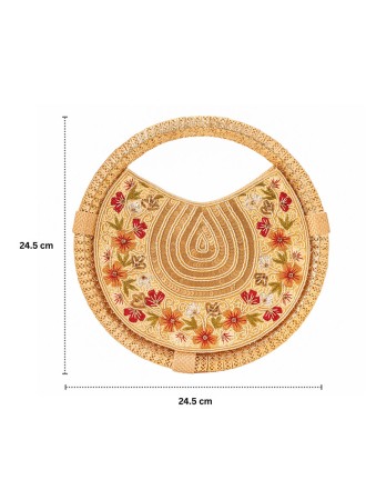 Round Embroidered Hand Clutch