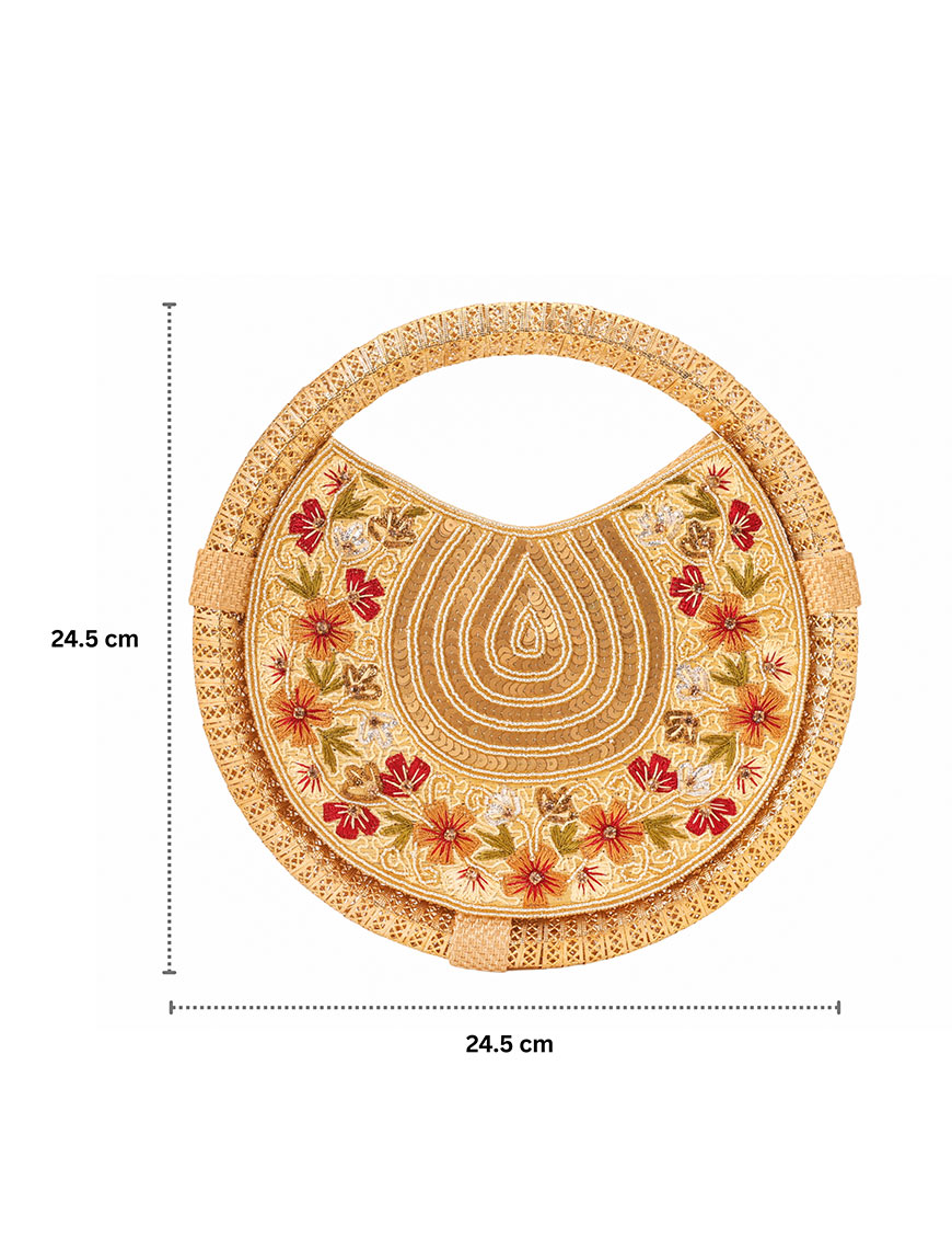 Round Embroidered Hand Clutch